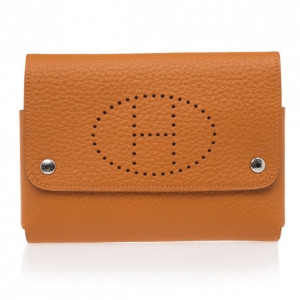 Pre Owned Hermes Orange Leather Card Holder