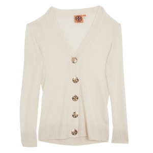 Pre Owned Tory Burch Beige Simone Merino Wool Cardigan Sweater 