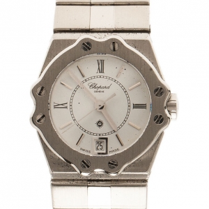 مملوكة مسبقًا ساعة شوبارد سانت موريتز بيضاء ستانلس ستيل للنساء 22مم