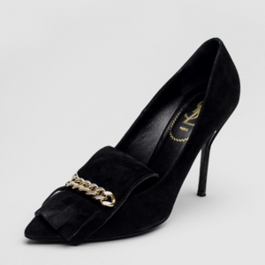 Pre Owned Yves Saint Laurent Black Suede 'Opyum' Fringed Chain Detail Pumps Size 38.5