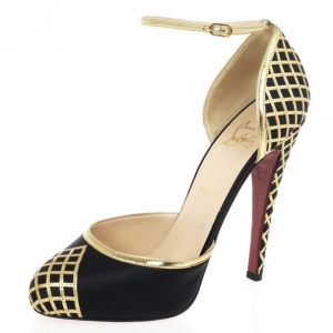 Pre Owned Christian Louboutin Black &amp; Gold 'Années Folles' Satin D'orsay Pumps Size 40