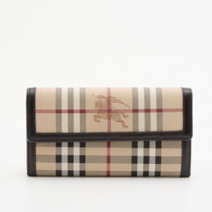 Pre Owned Burberry Haymarket Check Continental Wallet 