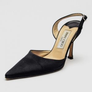 Pre Owned Jimmy Choo Black Satin 'Light' Slingback Sandals Size 36.5