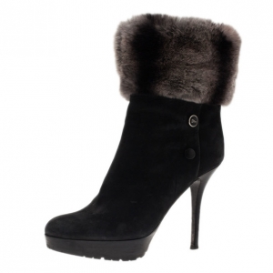 Pre Owned Dior Black Suede and Fur Ankle Boots Size 40