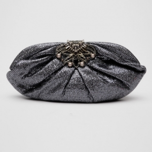 Pre Owned Judith Leiber Lina Metallic Tweed Crystal Clutch