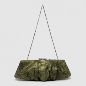 Pre Owned Judith Leiber Green Kadija Printed Python Clutch