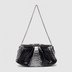 Pre Owned Judith Leiber Silver Constance Python Clutch