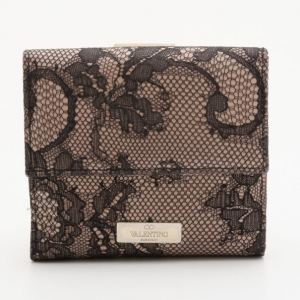 Pre Owned Valentino Black Lace Nylon Fused Flap Wallet