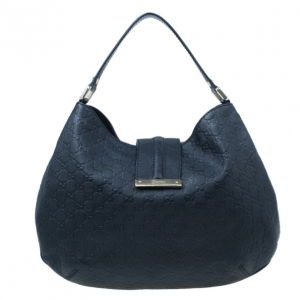Pre Owned Gucci Black Original GG Leather Guccisima Web Hobo