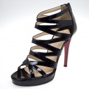 Pre Owned Christian Louboutin Black Patent Leather 'Fernando' Cage Sandals Size 39