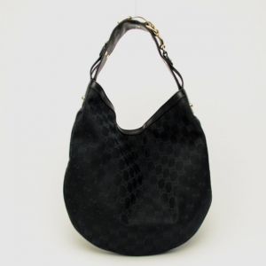 Pre Owned Gucci Black Canvas Wave Horsebit Hobo Bag