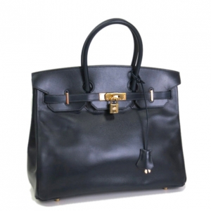 Pre Owned Hermes Navy Box Calf Birkin 35 Bag