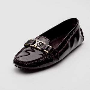 Pre Owned Louis Vuitton Burgundy Patent Leather Oxford Loafers Size 38