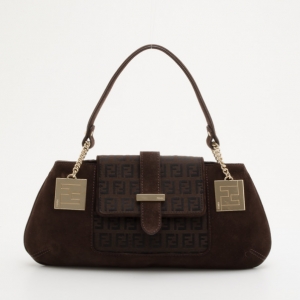 Pre Owned Fendi Zucca Brown Suede Shoulder Bag