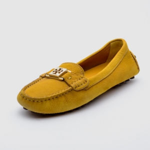 Pre Owned Tory Burch Kendrick Goldenrod Yellow Driving Loafers Size 38.5