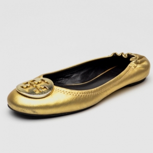 Pre Owned Tory Burch Gold Leather Reva Pebbled Ballet Flats Size 38