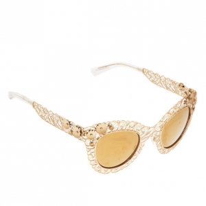 Pre Owned Dolce and Gabbana Gold Filigree Cat Eye Sunglasses