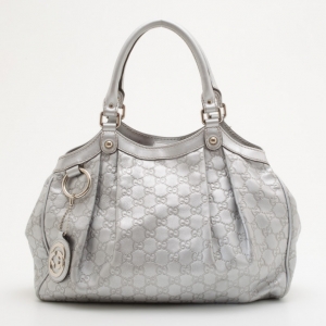 Pre Owned Gucci Silver Guccissima Leather Sukey Tote 