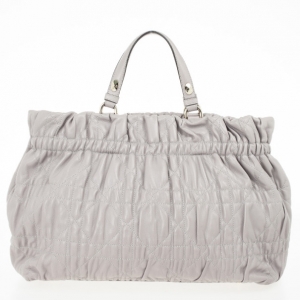 Pre Owned Christian Dior Grey Leather Delices Gaufre Cannage Tote