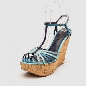 Pre Owned Louis Vuitton Blue Patent Leather Summertime Cork Wedges Size 38