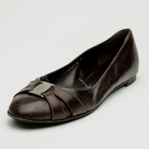 Pre Owned Salvatore Ferragamo Brown Leather Ballet Flats Size 38.5