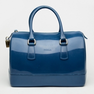 Pre Owned Furla Blue Candy Rubber Satchel