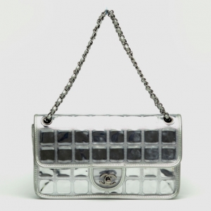 Pre Owned Chanel Silver Ice Cube Patent Quilted Leather Limited Edition Bag 