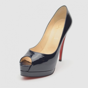 Pre Owned Christian Louboutin Navy Blue Patent Leather 'Altadama' Platform Peep Toe Pumps Size 39.5
