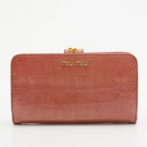 Pre Owned Miu Miu Pink Croc Leather Wallet