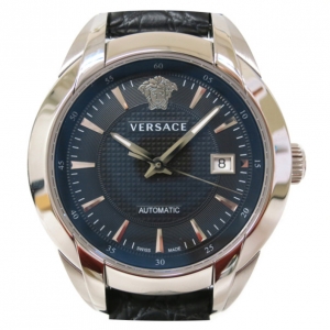 Pre Owned Versace Charcter SS Leather Black Mens Wristwatch 1