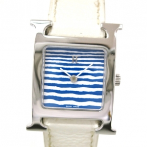 Pre Owned Hermes H SS Blue and White Ladies Wristwatch