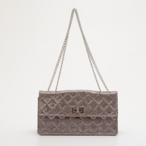 Pre Owned Chanel Silver Glitter Quilted Small Reissue Flap Bag