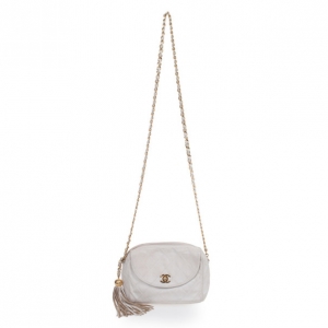 Pre Owned Chanel White Leather Evening Bag
