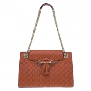 Pre Owned Gucci Orange Guccissima Leather Large Emily Chain Shoulder Bag