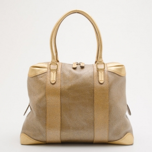 Pre Owned Fendi Bronze Metallic Leather 'B.Mix' Large Bowler Bag