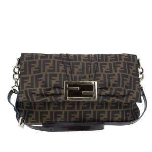 Pre Owned Fendi Brown Zucca New Forever Flap Shoulder Bag