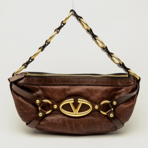 Pre Owned Valentino Brown Leather Shoulder Bag