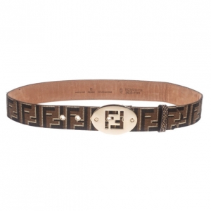 Pre Owned Fendi Zucca Canvas Logo Buckle Belt 80CM