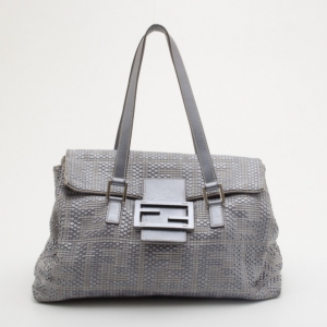 Pre Owned Fendi Big Mama Straw Flap Bag