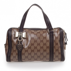 Pre Owned Gucci Crystal Monogram Duchessa Medium Boston Satchel