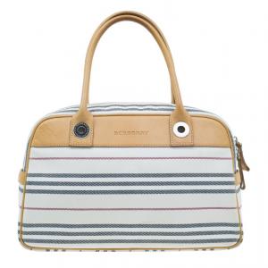Pre Owned Burberry Horizontal Check Stripe Check Women Bowling Bag