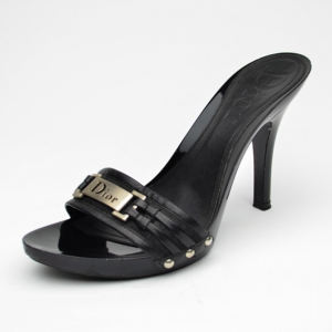 Pre Owned Christian Dior Black Leather High Heel Slides Size 38.5
