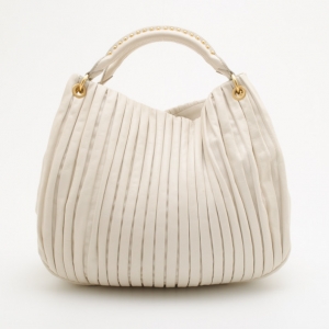 Pre Owned Miu Miu Cream Leather Plissé Tote