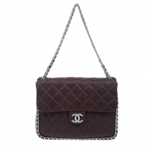 Pre Owned Chanel Burgundy Lambskin Chain Around Large Bag