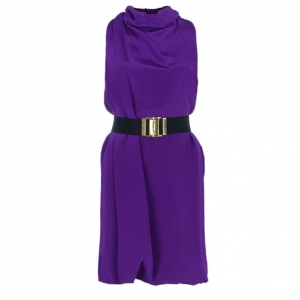 Pre Owned Gucci Satin Drape Neck Belted Dress M