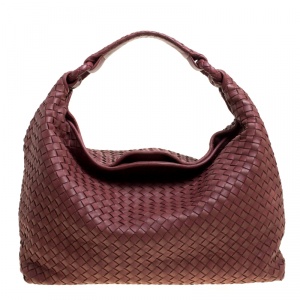 Pre Owned Bottega Veneta Burgundy Intrecciato Leather Hobo