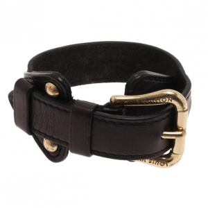 Pre Owned Louis Vuitton Black Leather Bracelet 19.5CM