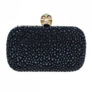 Pre Owned Alexander McQueen Black Crystal Skull Clutch