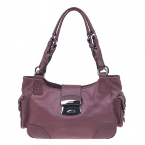 Pre Owned Prada Purple Calfskin Leather Antic Lock Rocket Hobo