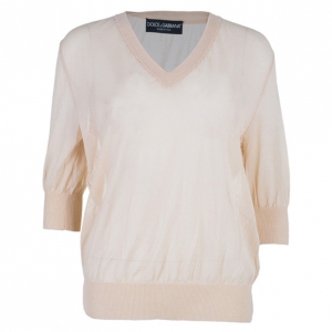 Pre Owned Dolce and Gabbana Peach Knit V-Neck Sweater S